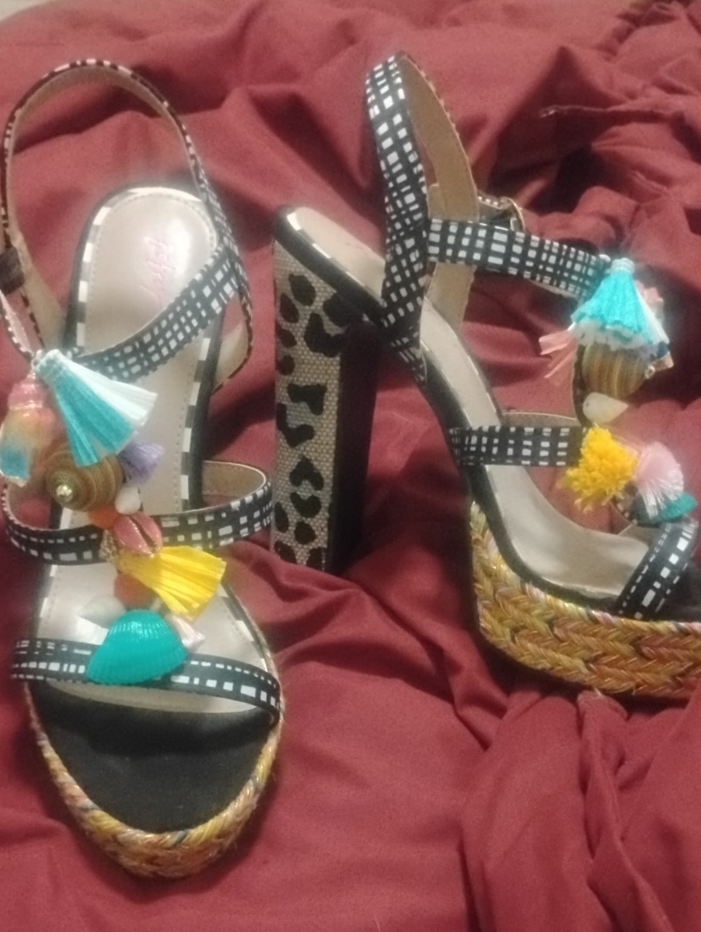 Betsey Johnson Colorful Marcyy Tassel Platform Heels Strappy Sandals Lk New Sz 8